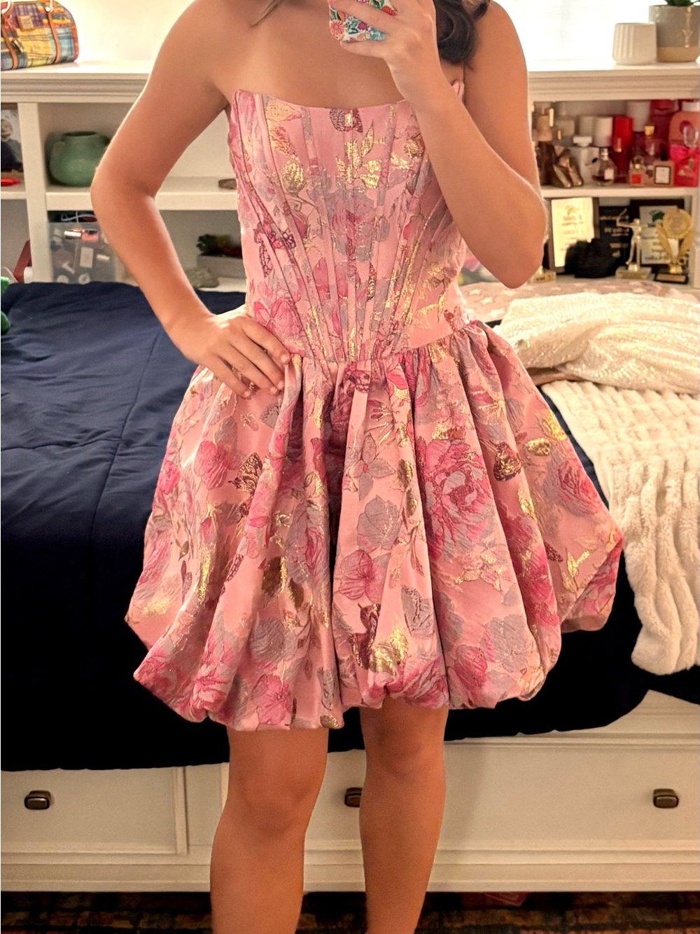 Stacees Candy Pink Floral Fit-and-Flare Butterfly Dress Size 4 NWT - Picture 3 of 10